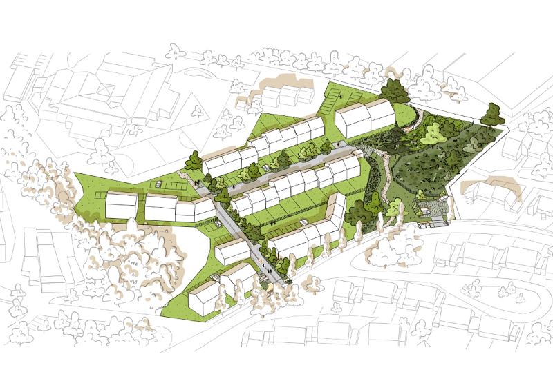 plan du dessus d'un jardin et de plusieurs maisons
