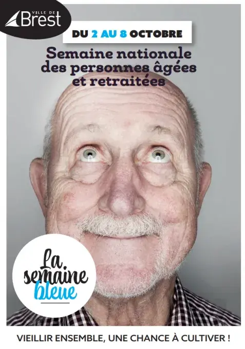 Une affiche avec une personne âgée.