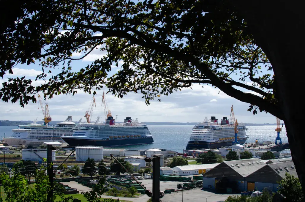 Des paquebots dans un port.