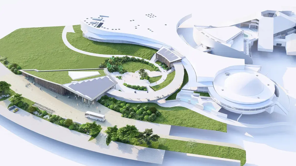 Une vue 3D d'un immense site.