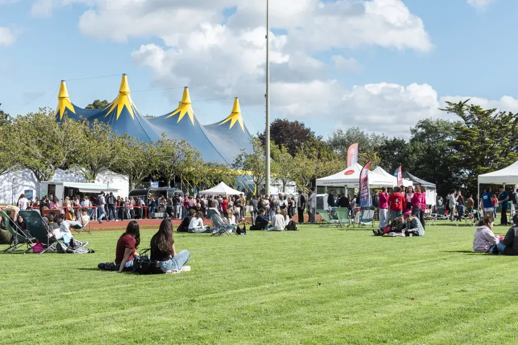 Des étudiants assis sur l'herbe. 