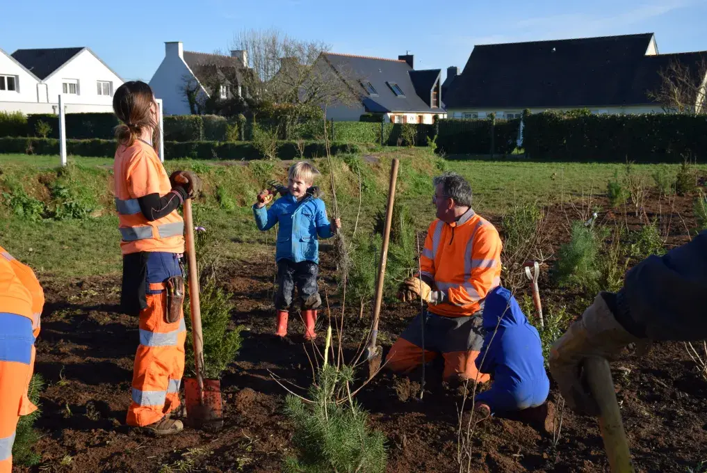 De senfants en train de planter des arbustes