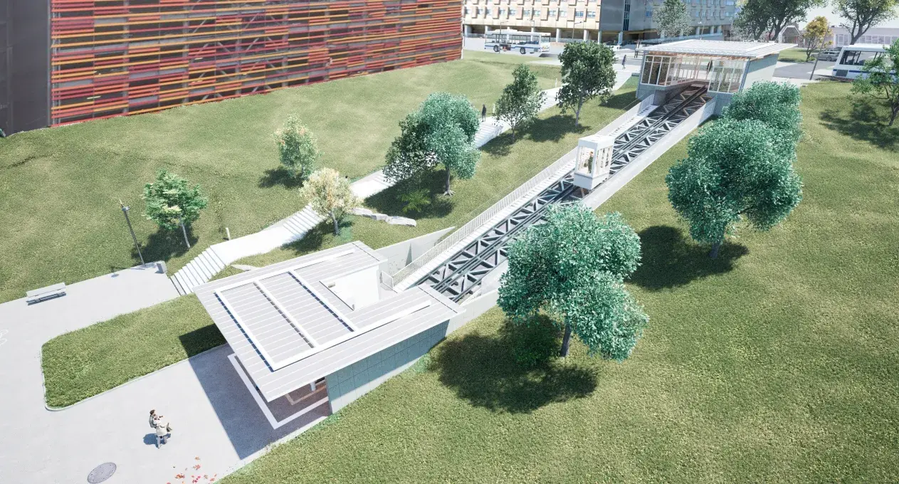 projection numérique des futurs ascenseurs urbains du CHU de Brest 
