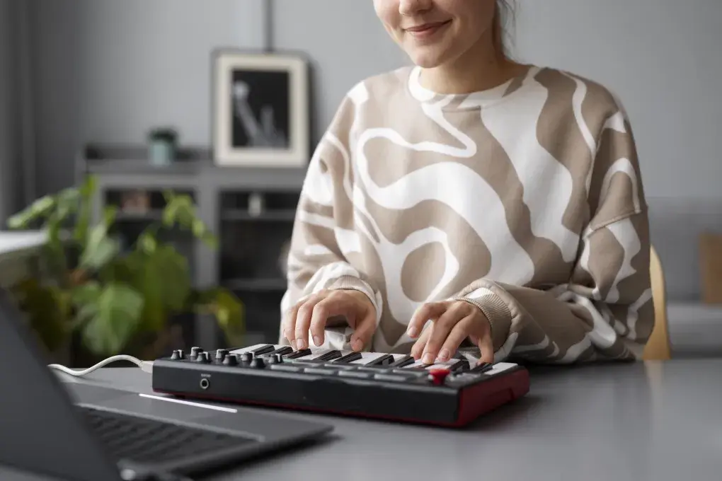 Une personne assise lisant un site avec un clavier braille