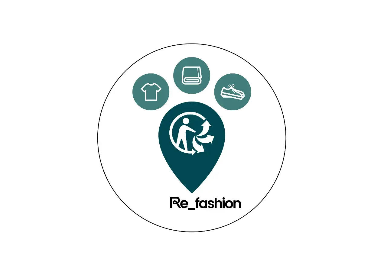 Logo de refasion avec des ronds représentant des vêtements, des chaussures, des livres