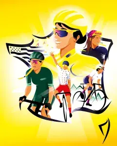 dessin de la France avec des personnages féminins à vélo