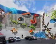 Une peinture monumentale sur un mur.