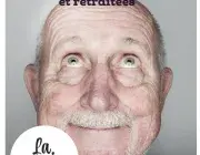 Une affiche avec une personne âgée.