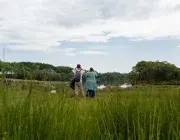 Deux personnes dans un espace verdoyant.