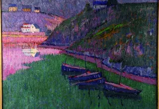 Émile Jourdan, Barques de pêche dans le port de Brigneau, vers 1911, huile sur toile, collection musée des Beaux-Arts de Brest
