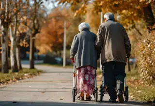 Deux personnes âgées marchent.