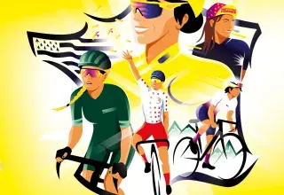 dessin de la France avec des personnages féminins à vélo