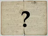 Page de registre paroissial sur lequel est ajouté un point d'interrogation