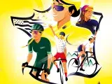 dessin de la France avec des personnages féminins à vélo