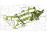 plan du dessus d'un jardin et de plusieurs maisons